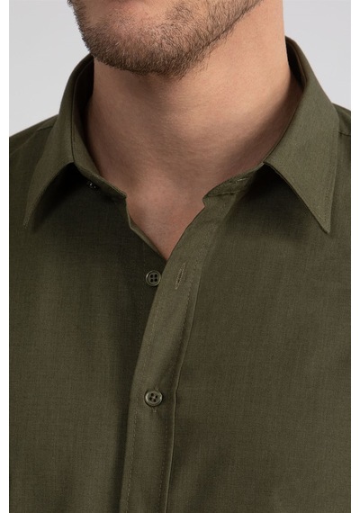 Tudors Slim Fit Dar Kesim Tery Cotton Erkek Gömlek-23406 Haki