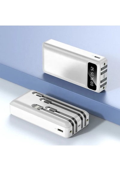 10000 Mah Çoklu Kablolu Gerçek Kapasite Powerbank Taşınabilir Şarj Aleti BEYAZ