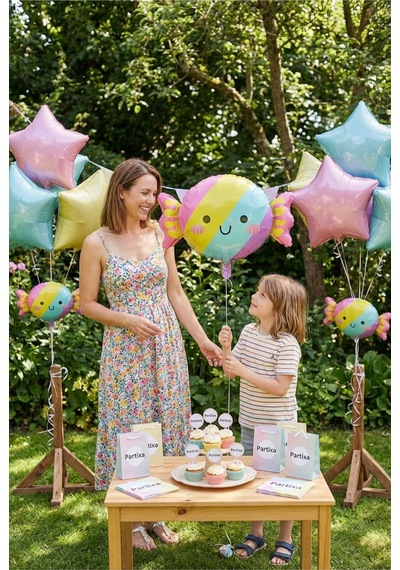 Şeker Figürlü Pastel Folyo Balon Doğum Günü Parti Süsleme Renkli Dekorasyon Balonu Çok Renkli