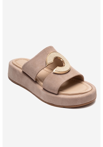 Luvishoes Blaze Bej Süet Hakiki Deri Kadın Terlik Bej