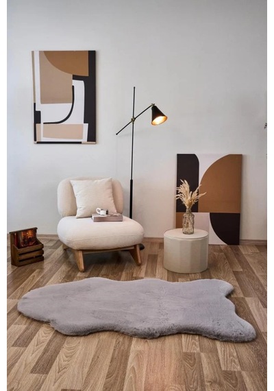Apex Palma Gri Peluş Post Şekilli Halı Gri