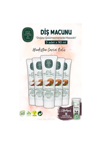 5 Adet Hindistan Cevizi Özlü Diş Macunu 90 Ml Ve Rosıe Beyazlık