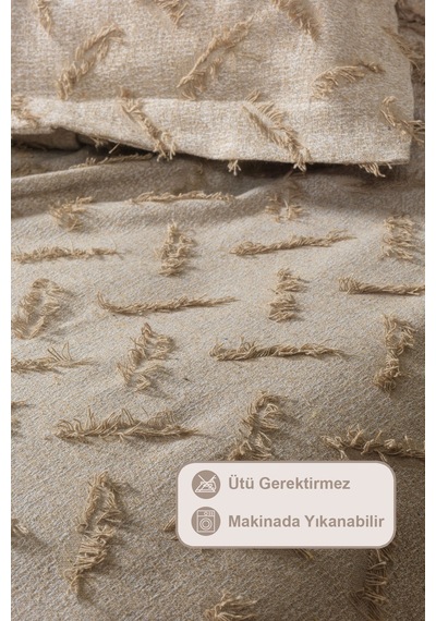 Elart Liya Yatak Örtüsü Takımı Çift Kişilik Pamuklu İskandinav Püsküllü 3 Parça 230x250 Cm Bej Bej