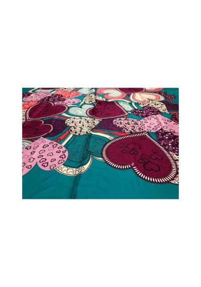 Tikitonki Kalp Desenli Saten Petrol Yeşili Eşarp - 90x90 Yeşil Yeşil