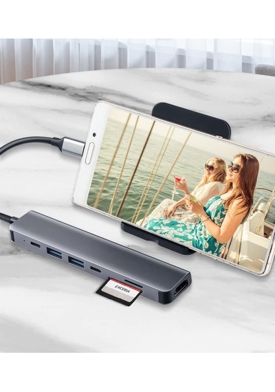 Tr-35 7 Port Mac Uyumlu Thunderbolt 3 İle Uyumlu Hub Type-c To 4k Hdtv 2x Usb3.0 2x Usb C Pd Şarj Micro Sd Ve Sd Kart Okuyucu