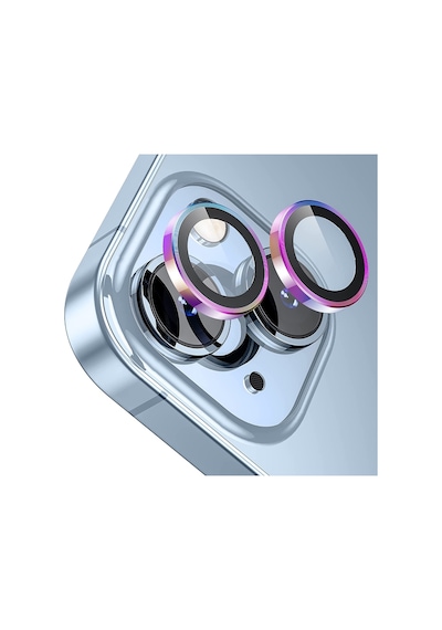 Buff Apple Uyumlu iPhone 15 / 15 Plus Kamera Metal Lens Koruyucu Gökkuşağı