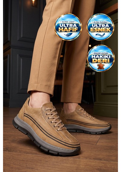 Ayakmod Kum Hakiki Deri Bağcıklı Rahat Tabanlı Erkek Casual Ayakkabı Sneaker 160