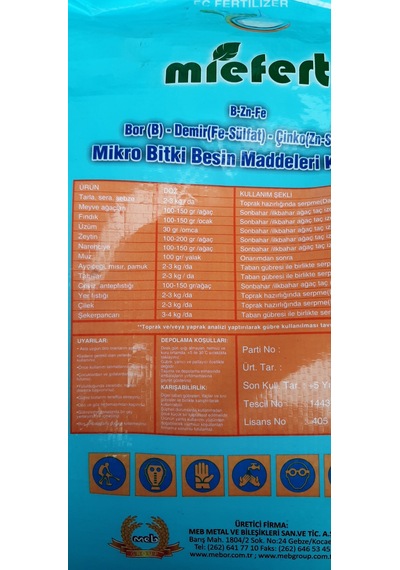 Kolukısa Tarım Miefert Bzn+fe--10kğ
