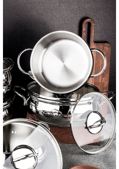 Mango Kitchen Dara Steel - 10 Parça Çelik Tencere Seti Paslanmaz Çelik Master Steel 18/10 Çelik Inox