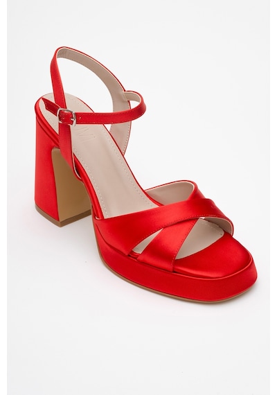 Luvishoes Luvi Shoes Lello Kırmızı Saten Kadın Platform Topuklu Ayakkabı Kırmızı