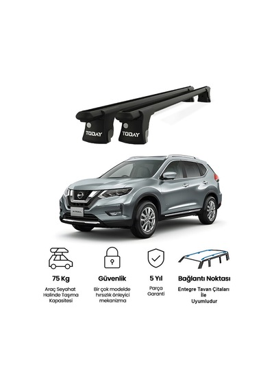 Trio-ı Nissan X-trail 2013 Ve Sonrası Uyumlu Siyah Kilitli Ara Atkı 120cm Port Bagaj Tavan Barı