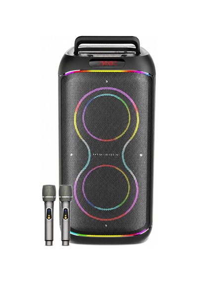 Bts-2255 110w Rbg Işıklı Çift Kablosuz Mikrofonlu Taşinabilir Bluetooth Karaoke Premium Parti Hopörlörü