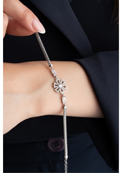 Çekirdekjewelry 925 Ayar Gümüş Parlak Taşlı Modern Kadın Bileklik Gri