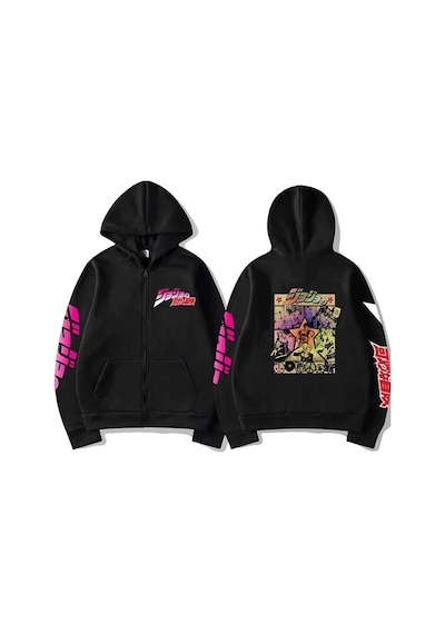 Tarzsokak Jojo'nun Tuhaf Macera Fermuarlı Unisex Hoodies Tip65 13928 Siyah