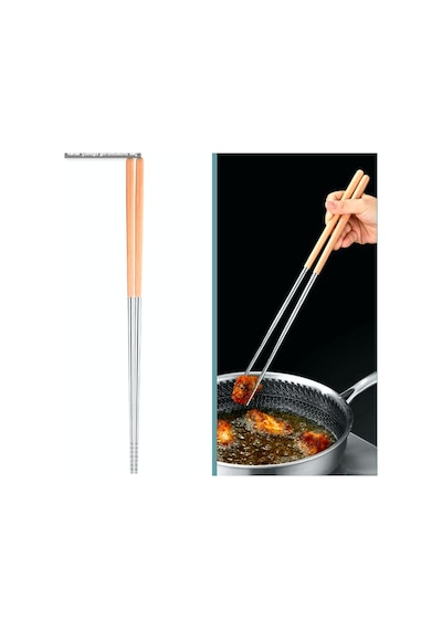 Omeniv Extra Uzun Ahşap-metal Chopstick Servis Kızartma Maşası