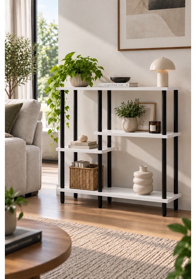Modern 4 Raflı Kitaplık Salon Düzenleyici Metal Ayaklı Dekoratif Kitaplık Ve Çok Amaçlı Raf Ünitesi Beyaz Modern 4 Raflı Kitaplık Salon Düzenleyici Metal Ayaklı Dekoratif Kitaplık Ve Çok Amaçlı Raf Ünitesi Beyaz