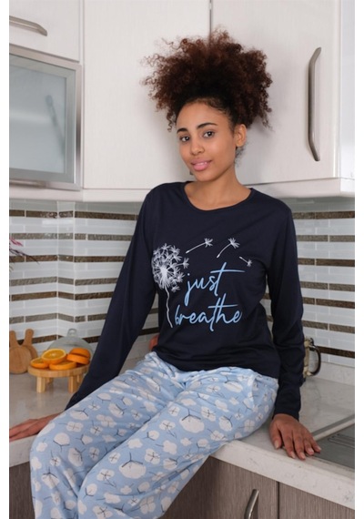 Akbeniz Kadın Penye Uzun Kol Pijama Takım 4189 - M Lacivert