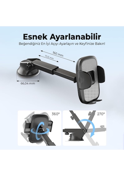 Bix Bxch7 Çift Fonksiyonlu Araç İçi Vantuzlu Telefon Tutucu Siyah