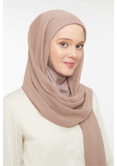 Melodi Scarf Kadın Tesettür Hijab Boneli Şifon Şal Vizon Vizon