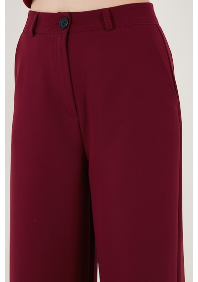 Lela Wide Leg Orta Yüksek Bel Bol Paça Kumaş Bayan Pantolon 6522974 Bordo