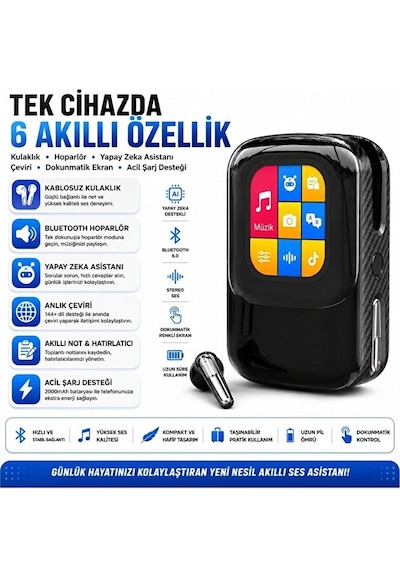 Tastech Talkie One Ai Large Model Akıllı Kulaklık Ve Dokunmatik Ekranlı Şarj Kutusu Yapay Zeka Destekli Dil Çeviri, Hoparlör, Sesli, Powerbank Tws Özellikli Kulakiçi Kulaklık