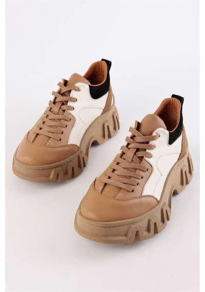 Barbara Taba Hakiki Deri Kalın Tabanlı Kadın Sneaker-Taba