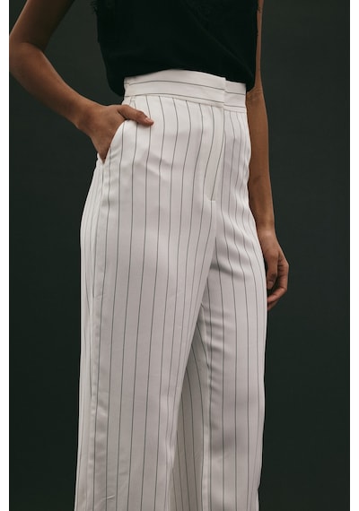 Sateen Rina Çizgili Pantolon - Ekru-136970 Ekru