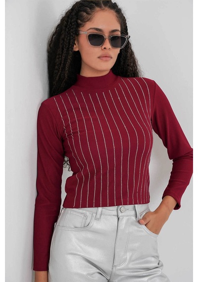 Bigdart Taşlı Bordo Kadın Bluz 922 Bordo