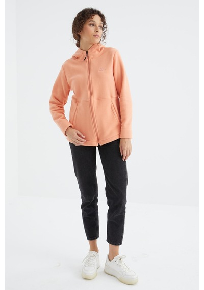 Tommy Life Kavun Içi Kapüşonlu Fermuarlı Rahat Form Kadın Polar Sweatshirt - 97233 Kavuniçi