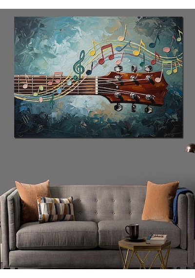 Ahşap Tablo Notalar Arasında Klasik Gitar Sanatı