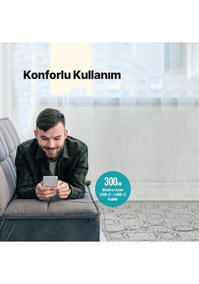 Ttec 3 Metre 65w Süper Hızlı Type C To Type C Şarj Ve Data Kablosu, Kopmaz Yıpranmaz Pd/qc Şarj