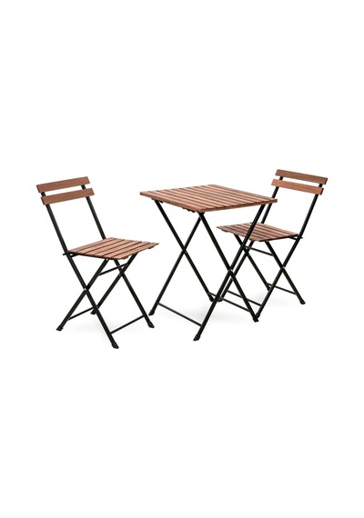 Katlanır Metal Ayaklı Ahşap Masa Sandalye Bistro Üçlü Set 60x60x75 Balkon Masası Sandalye Diğer