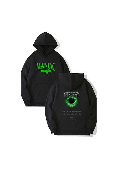 Yeşil Maniac Ön-arka Baskılı Kapşonlu Sweatshirt Siyah