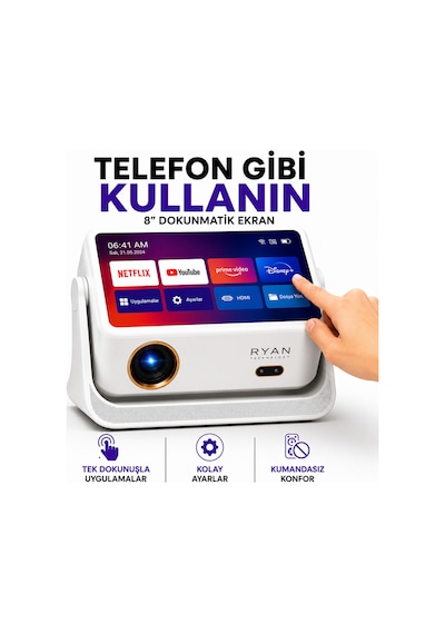 Ev Sinema Projeksiyon Cihazı Akıllı Projektör 450 Ansı 4k Destekli Hd Wifi Bluetooth