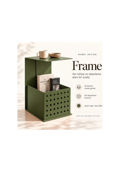 Frame Metal Yan Sehpa Modern Tasarım Depolama Hazneli Yan Sehpa Yeşil - 935176377 Yeşil