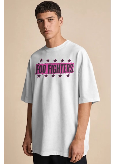 Sevbano Foo Fighters Rock Metal Müzik Grubu Baskılı Unisex Oversize Premi Beyaz