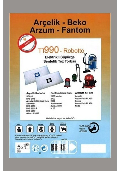 Arçelik Uyumlu S 7610 Robotto Süpürge Toz Torbası Bez 5 Adet