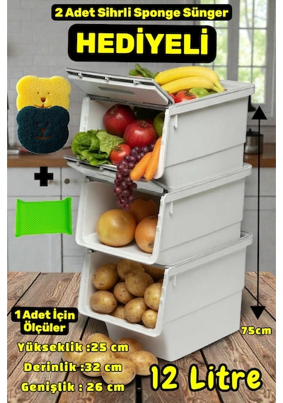 Technow Motek Mt07 Tekerlekli Eşya Ve Erzak Kutusu 3 Katlı  3x12 Beyaz - Gri