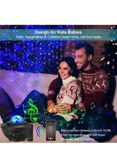 Torima Lw-34 Siyah Starry Led Lazer Projektör Bluetooth Müzik Hoparlör Uzaktan Kumandalı Gece Lambası Çok Renkli