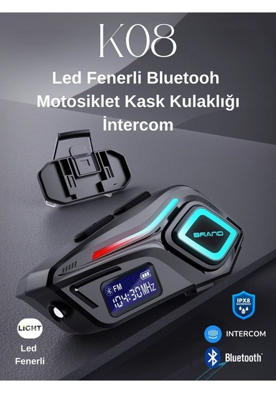 Wearfitpro K08 Led Fenerli İntercom Bluetooth Motosiklet Kask Kulaklığı İntercom Kulaklık