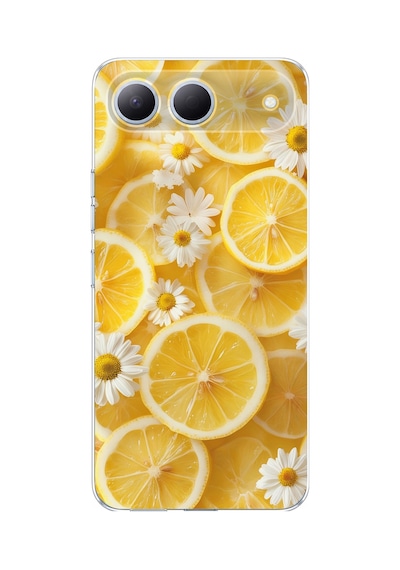 Tecno Spark 40 5g Uyumlu Limon Dilimleri Ve Papatya Desenli Baskılı Silikon Kılıf Renkli