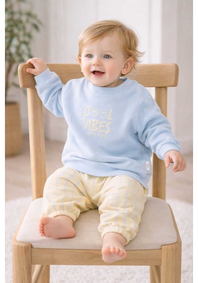 Oversize Bebek Takım 6-18 Ay %100 Pamuk Mavi