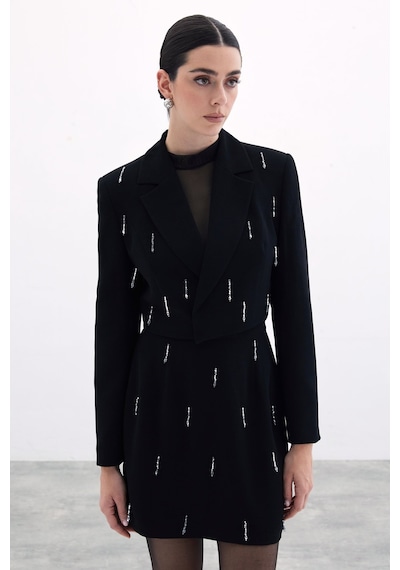 Sateen Taşlı Kısa Ceket - Siyah-135793 Siyah
