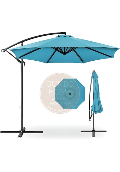 Gunbo Home 3 Mt 8 Kaburga Full Demir 21 Kg Turkuaz Bahçe Şemsiyes