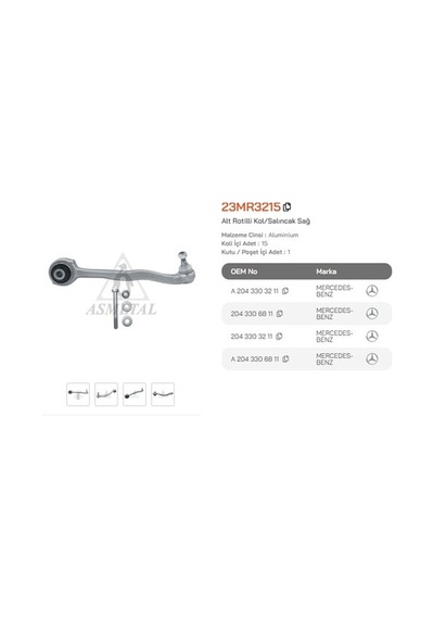 Asmetal 23mr3215 Salıncak Alüminyum Ön Sağ 2043303211