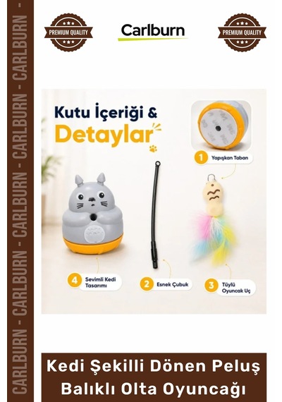 Özel Üretim İnteraktif 360 Dönen Yapışkanlı Eğitici Kedi Şekilli Dönen Peluş Balıklı Olta Oyuncağı