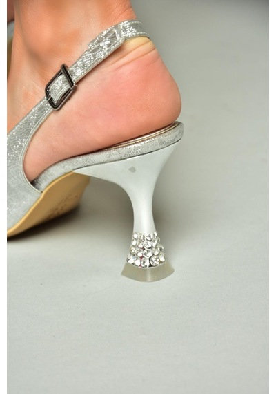 Fox Shoes U820336214 Gümüş Sim Kalın Topuklu Abiye Ayakkabı Gümüş