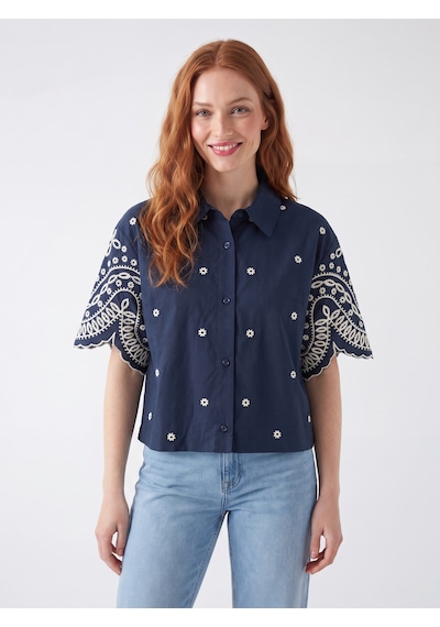 Pulchrani Lacivert Broderie Anglaise Gömlek Koyu Lacivert Pulchrani Lacivert Broderie Anglaise Gömlek Koyu Lacivert