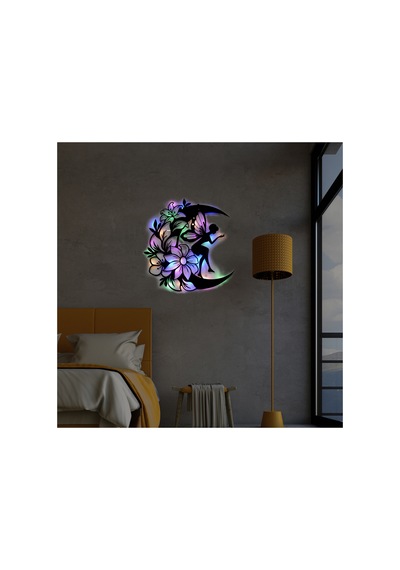 Led Işıklı Ahşap Çiçekli Aydaki Peri Figürlü Tablo Duvar Dekorlu Gece Lambası Çok Renkli - 737231148 Çok Renkli