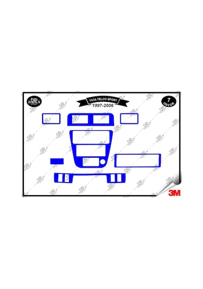Tata Telco Sport 1997-2006 Torpido Konsol Trim Göğüs Maun Kaplama Set 7 Parça Mavi